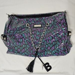 Betsey Johnson Sequin Leopard Print Bag Purple Teal Studded Statement Purse